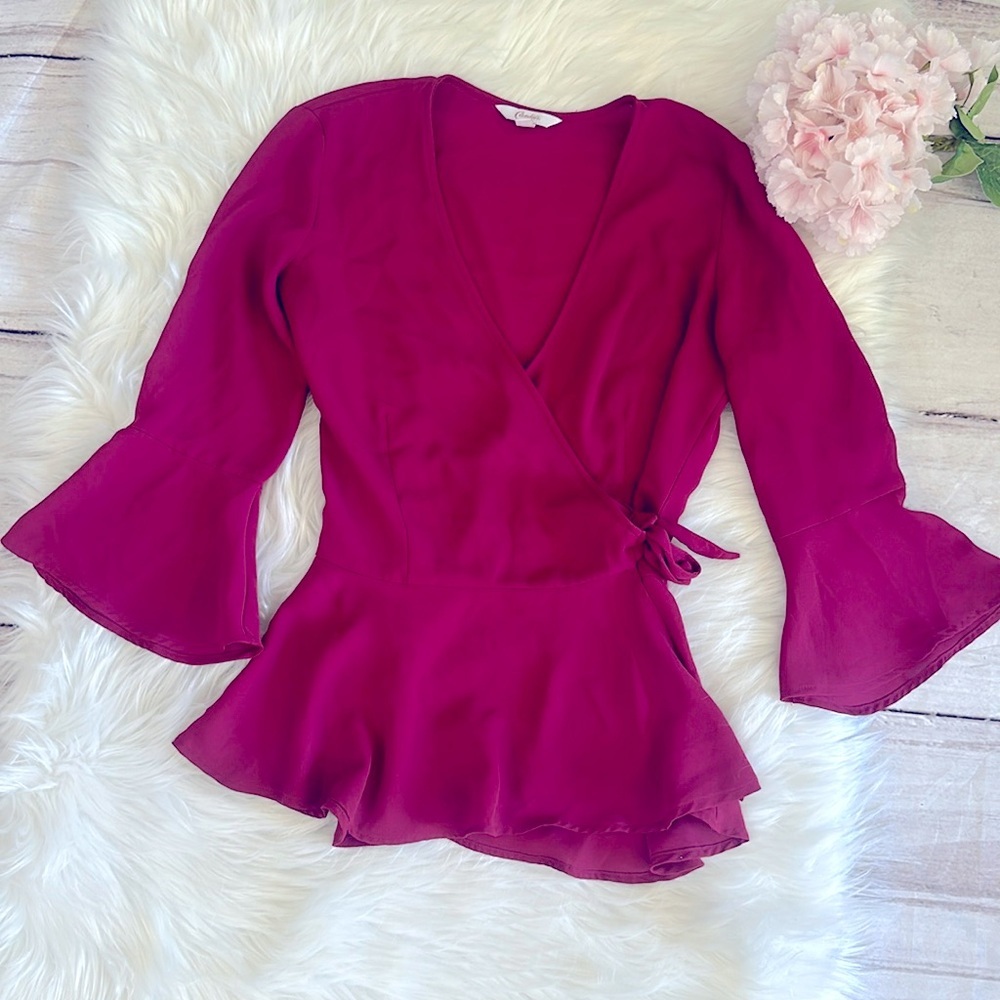Candies Peplum Ruffle Women Wrap V Neck Business Casual Blouse Size XS